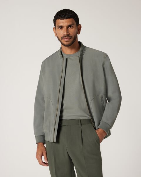 Slim Stretch Lightweight Australian Wool Bomber, Sage, hi-res